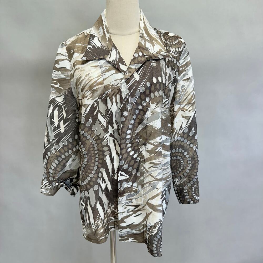 Chico's Leopard Animal Print Sheer Open Front Shirt Cardigan size‎ 2 US Large/12